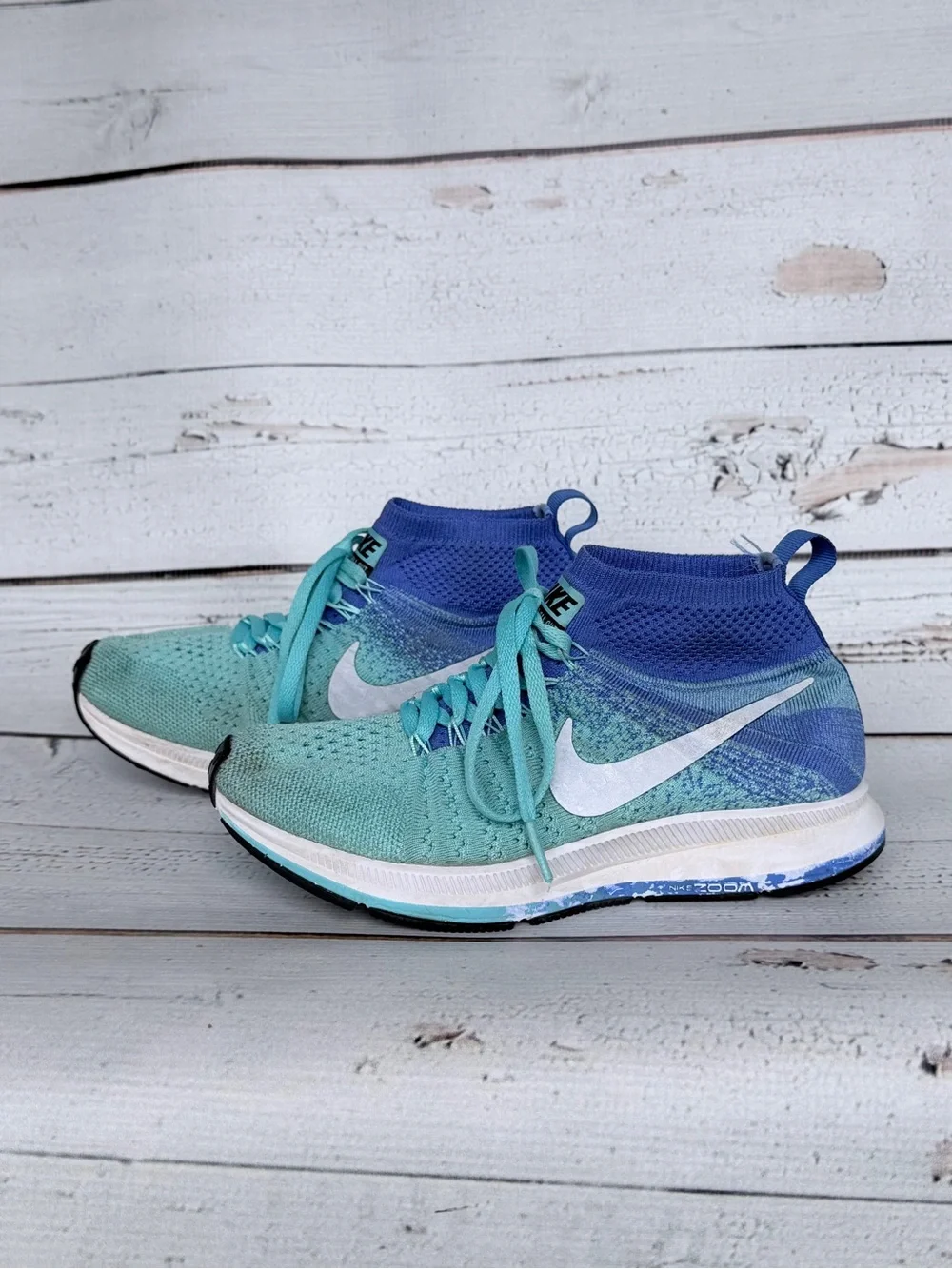 Nike Air Zoom Pegasus All Out Flyknit Clear Jade Running Shoes - Size 4